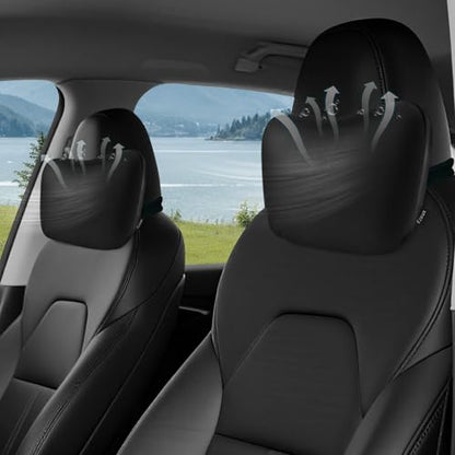 Upgraded Car Seat Neck Pillow - Adjustable Height Headrest Cushions - for Tesla Model 3/Y/S/X High-Elastic Pearl Cotton Inner & Ventilated Nappa Leather - Relieves Neck Pain 2 Pack Black - color: Black