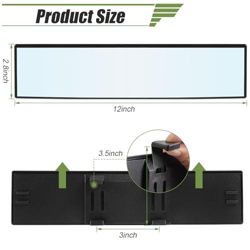 REGUICORP Rear View Mirror, 12 Inch Universal Wide Angle Rear View Mirror Accessories Panoramic Convex Clip-on for Cars, SUVs, Trucks, Vehicles