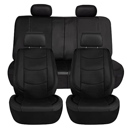 FH Group Full Set Faux Leather Car Seat Covers - Universal Fit, Low Back Front Seat Covers, Airbag Compatible, Split Bench Rear Seat Cover for SUV, Sedan Black - color: Black, style: Seat Covers