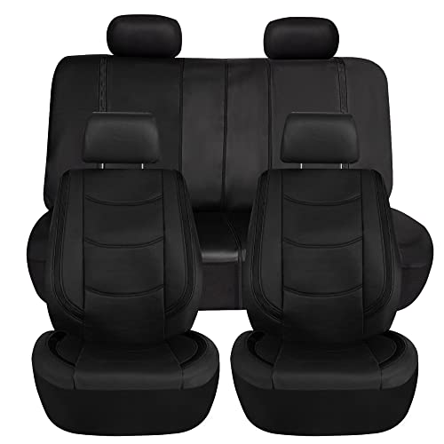 FH Group Full Set Faux Leather Car Seat Covers - Universal Fit, Low Back Front Seat Covers, Airbag Compatible, Split Bench Rear Seat Cover for SUV, Sedan Black - color: Black, style: Seat Covers