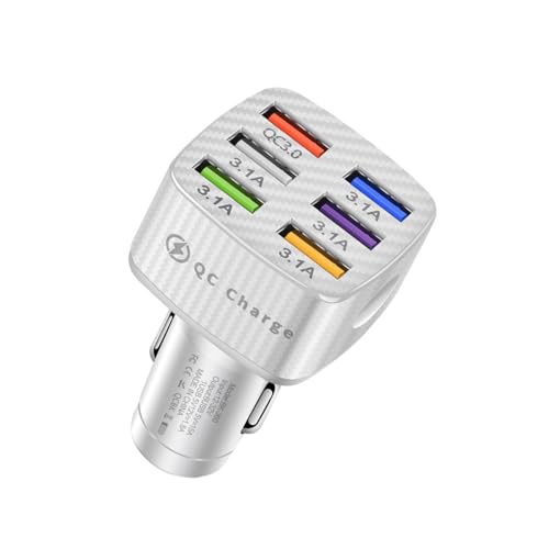 Augeny Car Charger Adapter, 6 USB Multi Port Fast Charger, Include QC 3.0 and 5 Other Ports, Auto Quick Charging Adapter for Most Cell Phones, Interior Car Accessories for SUV Truck (White) - color: White