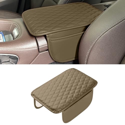 Upgraded Car Middle Center Console Cover with 2 Storage, Universal Microfiber Leather Car Armrest Cover Cushion Universal Vehicle Middle Console Cover, Most Vehicle, SUV, Truck. (Beige) - color: Beige