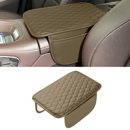 Upgraded Car Middle Center Console Cover with 2 Storage, Universal Microfiber Leather Car Armrest Cover Cushion Universal Vehicle Middle Console Cover, Most Vehicle, SUV, Truck. (Beige) - color: Beige