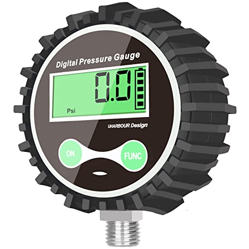 Digital Air Pressure Gauge with 1/4'' NPT Bottom Connector and Rubber Protector, 5-200psi Tire Pressure Gauge, Accuracy 1% F.S. - size: 5-200PSI