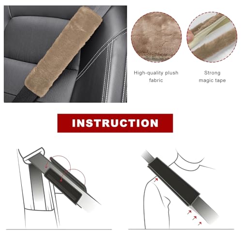 Sun Walker 2PCS Seat Belt Shoulder Pads, Fluffy Soft Plush Auto Seat Belt Pads for Protecting Your Neck & Shoulder, Comfortable Seatbelt Cover Warm Protective Cushion for Most Cars (Light Brown) - color: Light Brown