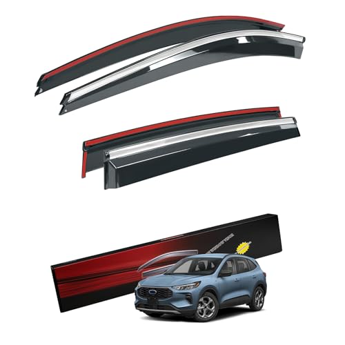 Sze Rain Guards Compatible with Ford Escape 2020-2025 Side Window Deflectors Anti-Rain Window Visors with Tape 304 Stainless Steel Trim–Noise Reduction & All-Weather Protection Outside Channel-4pcs - style: Ford Escape 2020-2025