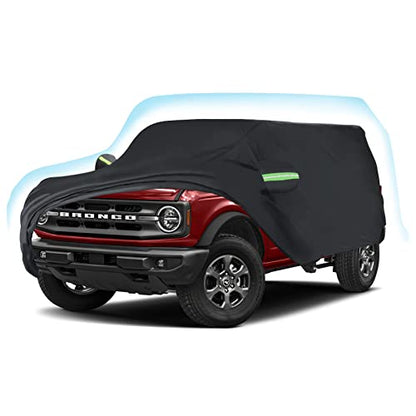 Proadsy Car Cover Compatible with Ford Bronco 4 Door 2021-2024 2025 2026 Windproof All Weather Waterproof Sun Rain UV Dust Snow Protection Outdoor Covers - size: Ford Bronco 4 Door