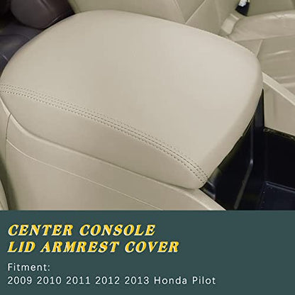 A ABIGAIL Center Console Armrest Cover Compatible with 2009 2010 2011 2012 2013 2014 2015 Honda Pilot Auto Leather Suture Console Lid Cover Replacement (Beige) - color: Beige, size: Center