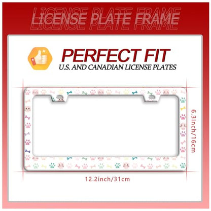 Animals Paws Printed License Plate Frame Cute Cat Dog License Plate Funny Auto Accessories Stainless Steel License Plate Holder 6 x12 Inch Women Men - color: Cute Cat Dog Paws Print
