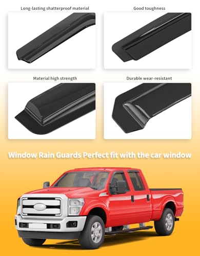 Outside-Mount Window Rain Guards Fit for Ford F250/F350/F450/F550 1999-2016 CrewCab, Extra Durable Window Visors Wind Deflector Dark Smoke Vent Shades Car Tape-on with Thicker 4PCS - size: Fit for 1999-2016 Ford F250/F350/F450/F550