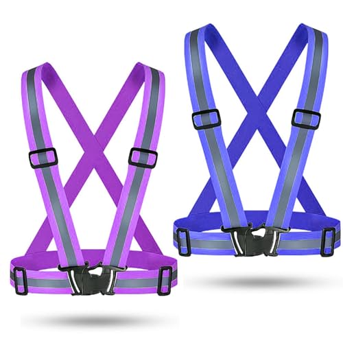 Reflective Vest Running Gear, 2Pack High Visible Safety VES for Cycling Jogging Running Walking, Adjustable for Men Women Kids - color: Blue+Purple
