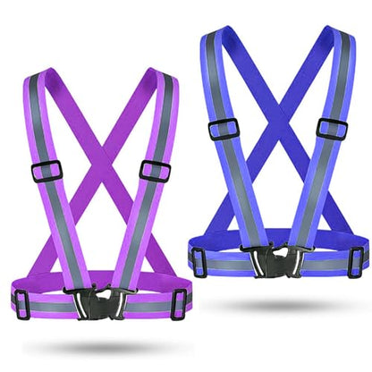 Reflective Vest Running Gear, 2Pack High Visible Safety VES for Cycling Jogging Running Walking, Adjustable for Men Women Kids - color: Blue+Purple