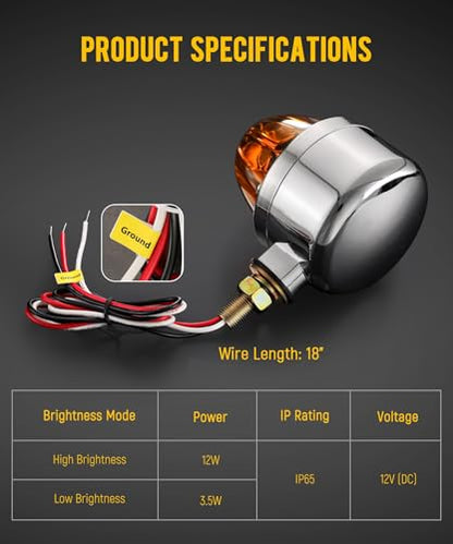 Partsam 1x Glass Watermelon Light Single-Face Amber LED Turn Signal Marker Light, Zinc Alloy Housing Amber Lens Post Mount for Peterbilt Freightliner Semi Truck Trailer, 10-30V - color: AmberLensAmberLights