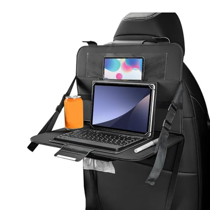 Car Steering Wheel Tray, Foldable Car Laptop Desk Eating Food Tray with Transparent Holder & Tissue Box, Adjustable Back Seat Headrest Table for in-Car Dining Working Studying (Black) - color: Black