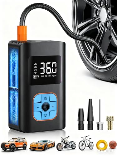 Tire Inflator Portable Air Compressor, 150PSI Air Pump for Car Tires with LED Light, Cordless Tire Pump with Digital Pressure Gauge, Tire Inflator for Car, Bike, Motorcycle, Ball (Blue) - color: Blue