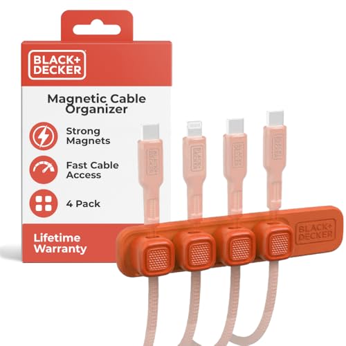 BLACK+DECKER 4 Pack Magnetic Cable Clips w/Metal Plate, Adhesive Wire Holder Keeper Cord Organizer for Desk, Home Office Phone Car Wall Desktop Nightstand (Coral Rose) - color: Coral Rose