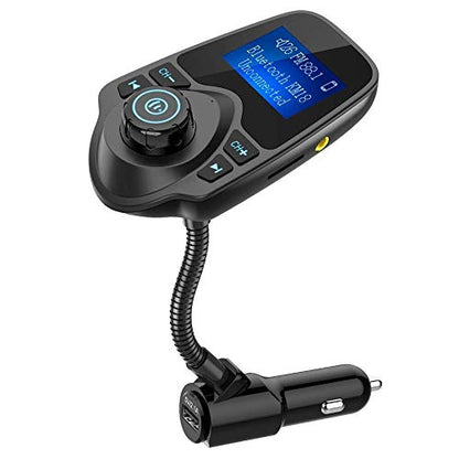 Nulaxy Bluetooth Car FM Transmitter Audio Adapter Receiver Wireless Handsfree Voltmeter Car Kit TF Card AUX 1.44 Display - KM18 Black Matte - color: Black Matte
