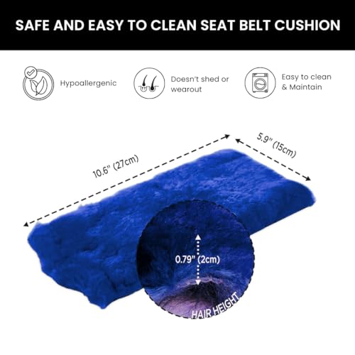 Andalus Genuine Sheepskin Car Seat Belt Cover Pad – Soft Fuzzy, Comfy Fluffy Seatbelt Covers, Shoulder Pad Neck Cushion Protector, Car Accessories for Woman, Man, Girl (Blue, 2-Pack) - color: Blue