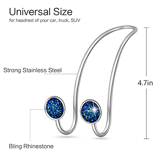 4 Pack Bling Bling Car Hooks, Universal Car Headrest Hooks, Strong Stainless Steel Car Seat Headrest Hanger Hooks for Purses & Grocery Bags (Blue) - color: 4 Blue