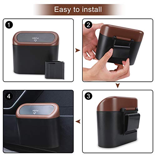 Accmor Car Trash Can with Lid, Leakproof Vehicle Trash Bin Auto Dustbin Organizer, Waterproof Mini Garbage Bin Trash Container with Garbage Bag for Automotive Car, Home, Office, Kitchen - color: Black/Brown Lid