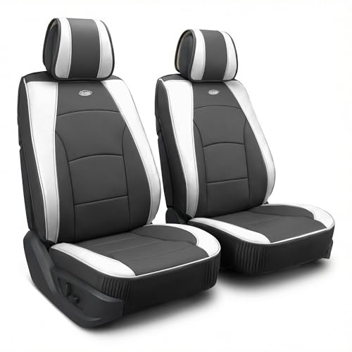 FH Group Car Seat Cover Cushion - 2 Pack Seat Covers for Cars Trucks SUV, Faux Leather Car Seat Cushions, Waterproof Car Seat Cover Cushion, Universal Fit Car Seat protector Front Set White - color: White, style: Front Set