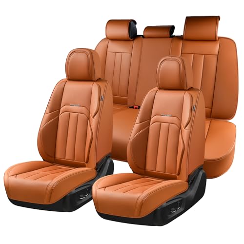 Coverado Car Seat Cover, Cover for Cars Full Seat, Premium Leather, Universal Fit Waterproof Seat Protectors, Car Seat Cushion Non-Slip for Most Cars-Brown - color: Brown, size: FullSet