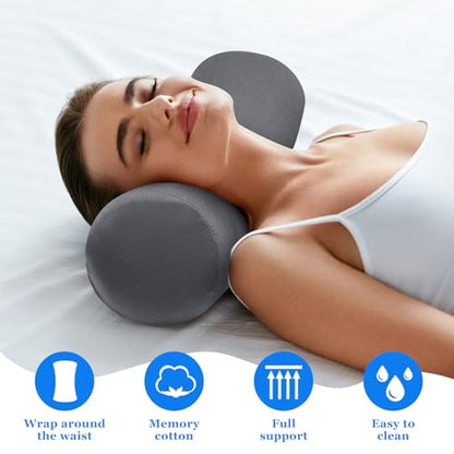 Wenqik 2 Pcs Lumbar Support Pillow Lumbar Roll Lower Pillow Office Seat Cushion with Adjustable Strap and Washable Cover for Travel Gaming Chair Car Seat Pain Relief(Grey) - color: Grey