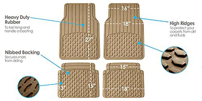 FH Group 4 Piece Liners Trimmable Climaproof™ Vinyl Car Floor Mats- Full Set with Premium Trimmable Vinyl Cargo Liner- Universal Fit for Cars Trucks and SUVs (Beige) - color: Beige