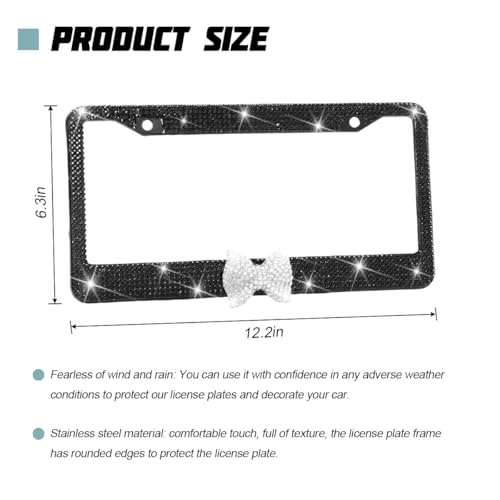 Bling Car License Plate Frame for Women, 2PCS Crystal Rhinestone Stainless Steel Vehicle Plate Holder, Glitter Diamond Sparkly Auto Plate Cover Accessories, Universal Fit (Black/White Bow) - color: Black/White Bow