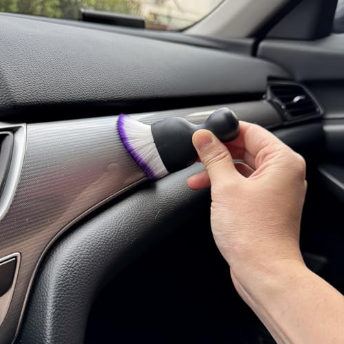 Car Detailing Brush, Soft Bristle Cleaning Brush, Scratch-Free Auto Duster Tool for Dashboard, Air Vents, Leather & Interior Cleaning (Black&Purple with Cap) - color: Black&Purple with Cap