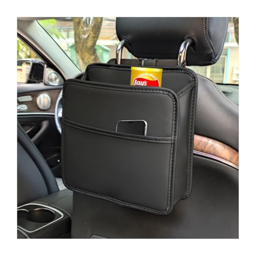 Zpana Car Seat Back Organizer, Leather Multipurpose Hanging Vehicle Backseat Headrest Storage Bag, Automotive Pouch Pocket Organizer for Kids & Adults, Universal for Truck SUV Sedan (Black) - color: Black