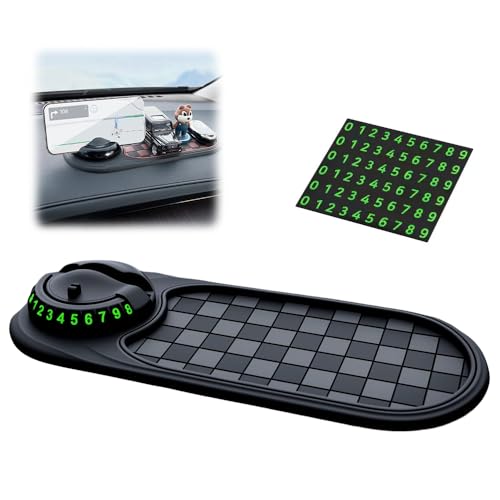 Multifunction Car Anti-Slip Mat, Non-Slip Dashboard Storage Pad with 360° Rotatable Phone Holder & Temporary Parking Number, Car Organizer for Phone, Keys & Small Items (Gray+Black) - color: Gray+Black