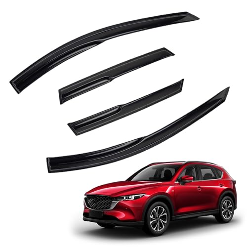4pcs JDM 3D Wavy MU Style Window Visors Compatible with 2013-2016 Mazda CX-5, Front+Rear Left+Right Outside Mount Type Dark Smoke Tint Tape-On Side Sun Rain Guards Set of 4 - size: 2013-2016 Mazda CX-5