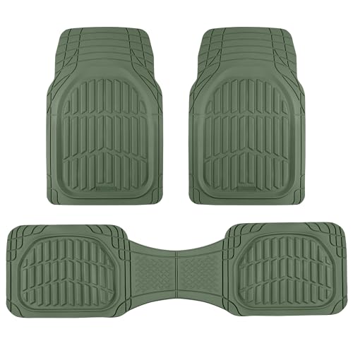 Motor Trend FlexTough LITE Rubber Car Mats Full Set - All Weather Floor Mats for Trucks, Cars & SUVs - Automotive Waterproof Green Car Floor Mats for Cars Interior Accessories Universal Trim-to-Fit - color: Green, style: Full Set