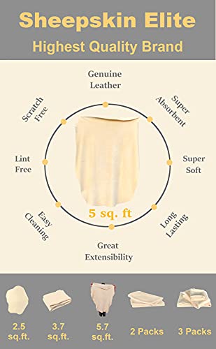 SHEEPSKIN ELITE Chamois Drying Cloth Car Drying Towel Real Leather Super Absorbent Fast Drying Natural Chamois Car Wash Cloth Accessory (5 sq ft) - size: 5 sq. ft.