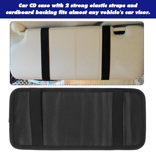 Car CD Holder DVD Vehicle Visor Storage Organizer Black Large Capacity CD Visor Case with 12 DVD Storage Sleeves, 1 Mesh Pocket, 1 Pen Loop & Elastic Strap