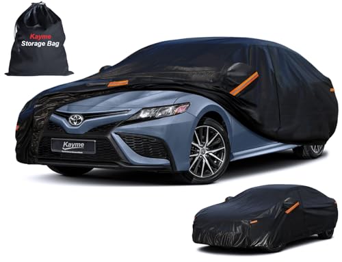 Kayme 7 Layers Heavy Duty Car Cover Waterproof All Weather, Full Exterior Cover Outdoor Snow Sun Uv Protection with Zipper for Automobiles, Universal Fit for Sedan (186 to 193 Inch) - color: PE-Black, size: A2 3XL Fit Sedan-Length (186" To 193")