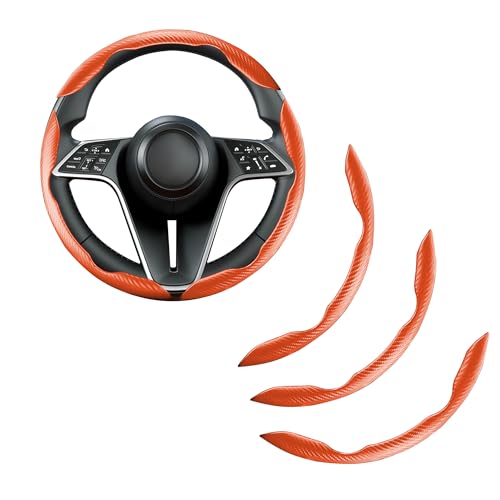 Carbon Fiber Steering Wheel Cover, 3-Piece Set Anti-Skid Comfortable Grip Segmented Butterfly Design, Easy Snap-On Installation Universal Fit 99% Cars, Orange - color: Orange, size: 3