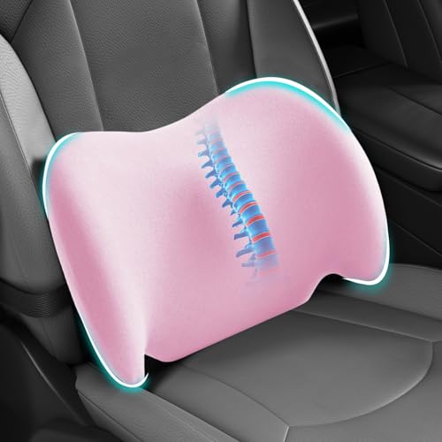 BYMECOST Lumbar Support Pillow for Car, Memory Foam Car Seat Back Support Pillow for Driving, Back Cushion with Strap for Pain Relief, Ergonomic Back Cushion for Office Chair, Wheelchair (Pink) - color: Pink
