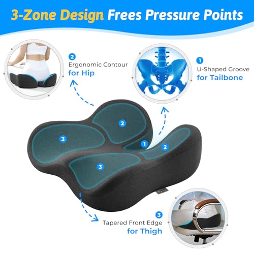 Seat Cushion for Tailbone & Sciatica Pain Relief – Certified & Ergonomist-Designed – Tapered Front Edge Reduces Thigh Pressure – Wide Memory Foam for Office Chair, Car, Wheelchair (Gray) - color: Gray