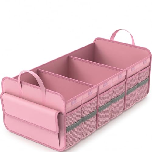 Trunk Organizer for SUV, Large trunk organizer for car, Collapsible Multi-Compartment Car Trunk Organizer, Sturdy Cargo Trunk Storage Organizer, Non Slip Bottom - color: Pink
