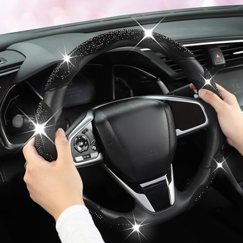 West Llama Diamond Bling Car Steering Wheel Cover with Crystal Rhinestones,3PCS Segmented Steering Wheel Protector,Universal for 99% Cars for Women(Black with Black Diamond) - color: Black with Black Diamond Rhinestones