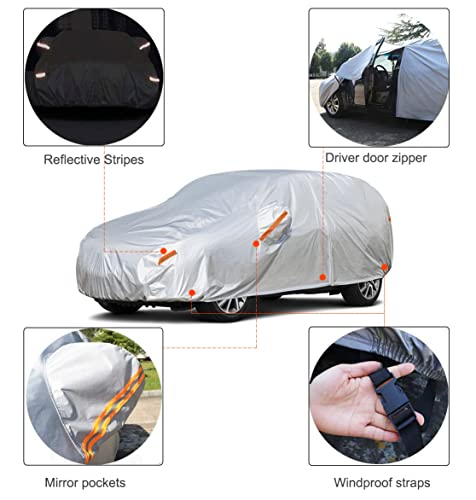 Kayme Car Covers for Automobiles Waterproof All Weather Sun Uv Rain Protection with Zipper Mirror Pocket Fit SUV Jeep Toyota Highlander/Land Cruiser, Honda Pilot,Acura Mdx etc.(191 to 200 Inch) YXL - size: C13 For SUV JEEP-Length ( 191-200 inch )