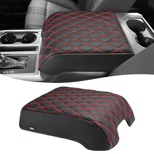 KBH Auto Center Console Armrest Cover for 2015-2020 Ford F150, 2017-2022 F250 F350 F450 F550, 2018-2024 Expedition, Bucket Seat Only, Anti-Scratch, Black-Red Stitch (Not for Other Years) - size: Bucket Seat, 15-20 F150 / 17-22 F250-F550