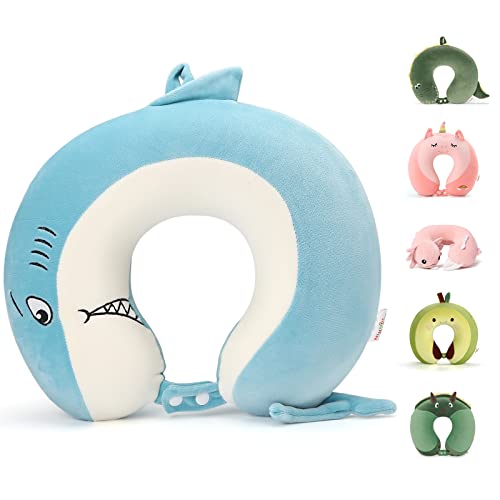 Niuniu Daddy Kids Travel Pillow for Airplane Road Trip Car Seat, Neck Chin Supporting, Stop Head from Falling Forward, Memory Foam with Cute Shark Animal Cover, Gift for Boy Girl - Shark Travel Pillow - color: Shark, size: 9-12 Y/O