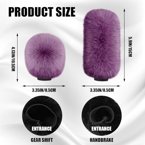 2PCS Plush Car Gear Shift Knob Cover & Handbrake Cover, Shift Knob Protector, Soft Fluffy Gear Handbrake Protective Sleeves, Shifter Lever Brake Handle Warm Plush Set for Cars (Grape Purple) - color: Grape Purple