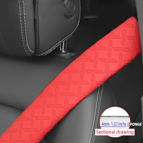 2PCS Car Seatbelt Cover, Soft Leather Vehicle Safety Seat Belt Strap Cushion, 19.7 Inch Comfortable Auto Shoulder Neck Chest Protection Pads Accessories, Universal for Most Cars (Red) - color: Red/19 inches