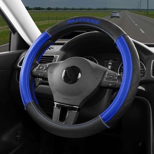 Skechers Steering Wheel Cover Contour Foam Cozy Fit, Leather Steering Wheel Covers,Universal Anti-Slip Fit 14" 1/2-15" Car Wheel Cover for Car Decor Gifts Fit Suvs,Vans,Sedans,Car,Trucks,Blue - color: Blue