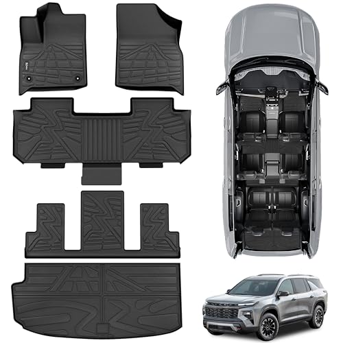 KARPAL Floor Mats for 2018-2023 Chevy Traverse/ 2024 Traverse Limited Only 7 Seats, with 2nd Row Bucket Seats, All-Weather TPE Custom Fit Floor Liners Car Accessories - style: 2018-2023 | For Chevy Traverse | Full Set