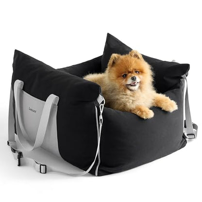Lesure Small Dog Car Seat for Small Dogs - Waterproof Dog Booster Car Seat with Storage Pockets, Clip-On Safety Leash and Thickened Memory Foam Filling, Pet Carseat Puppy Travel Carrier Bed, Black